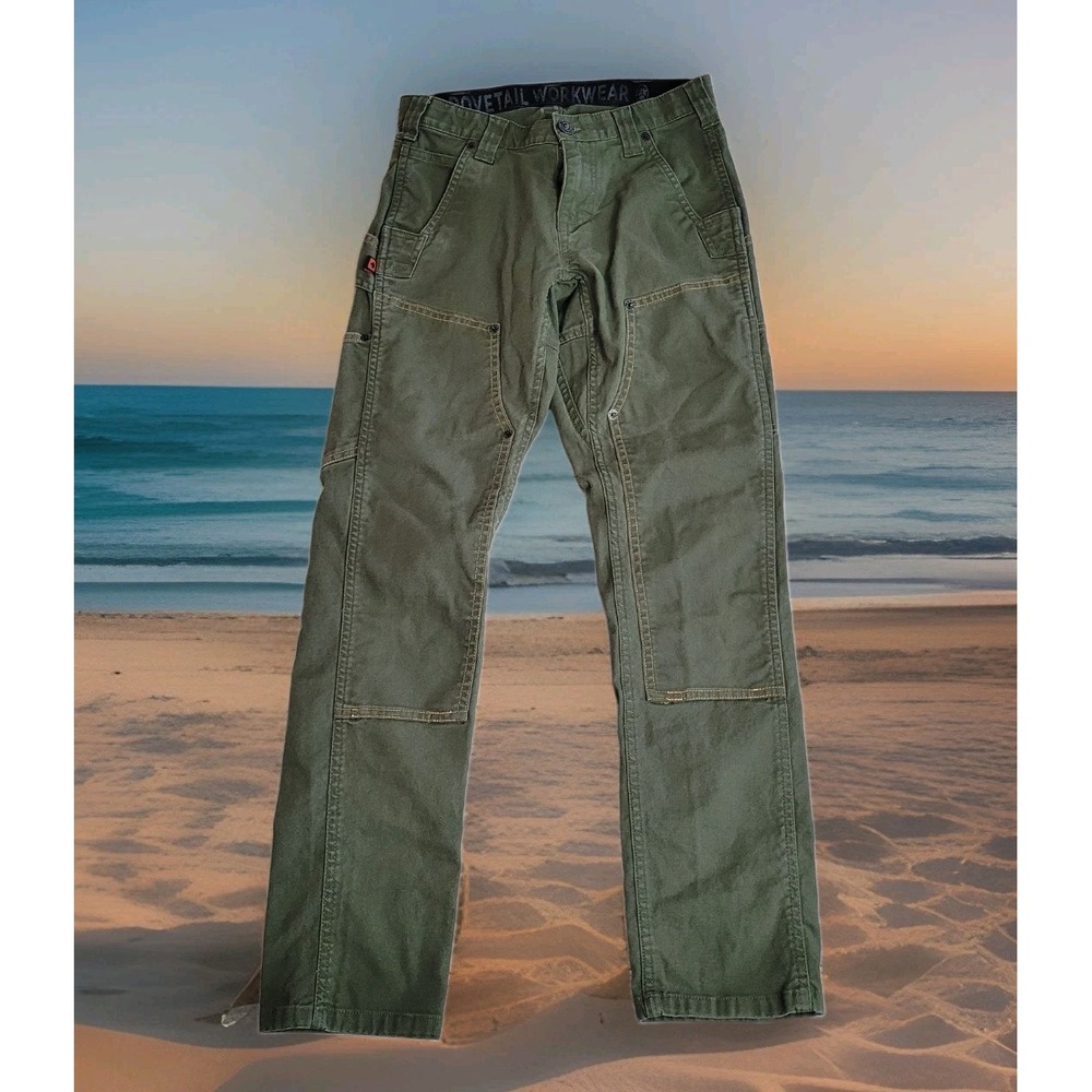 Dovetail Workwear Pants Womens 2 Green Canvas Maven X Slim Utility Double Knee